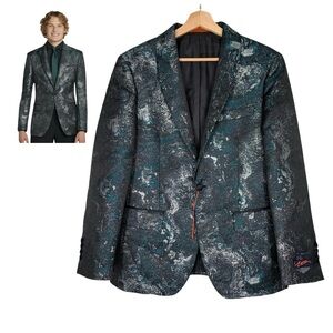 Egara Slim Fit Galaxy Dinner Jacket Blazer Teal Silver 38 Short Sport Coat NWPT